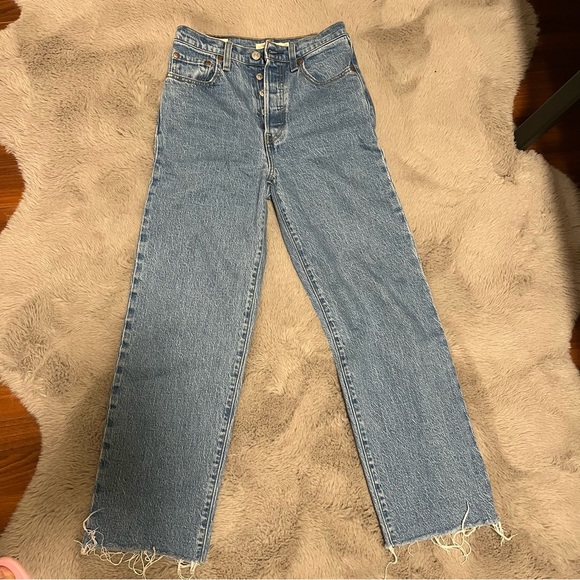 (SOLD) LEVIS Women's Ribcage Straight Joli Thorax Droit Dark Blue Jeans Size 25 - Picture 3 of 7